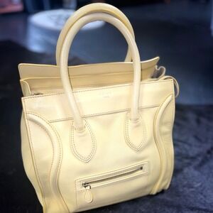Celine Mini Luggage Tote Pale Yellow Drummed Calfskin Leather Satchel Bag